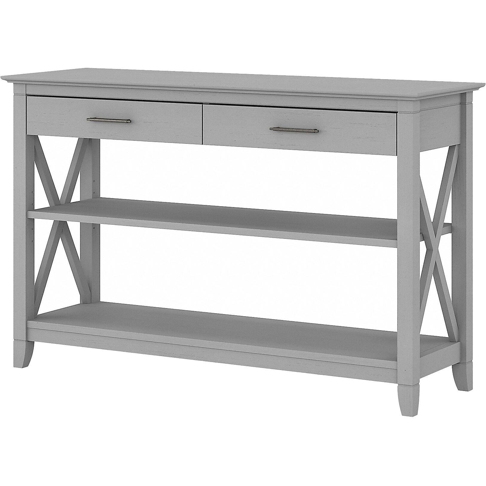 Bush Furniture Key West Console Table with Drawers and Shelves, Cape Cod Gray