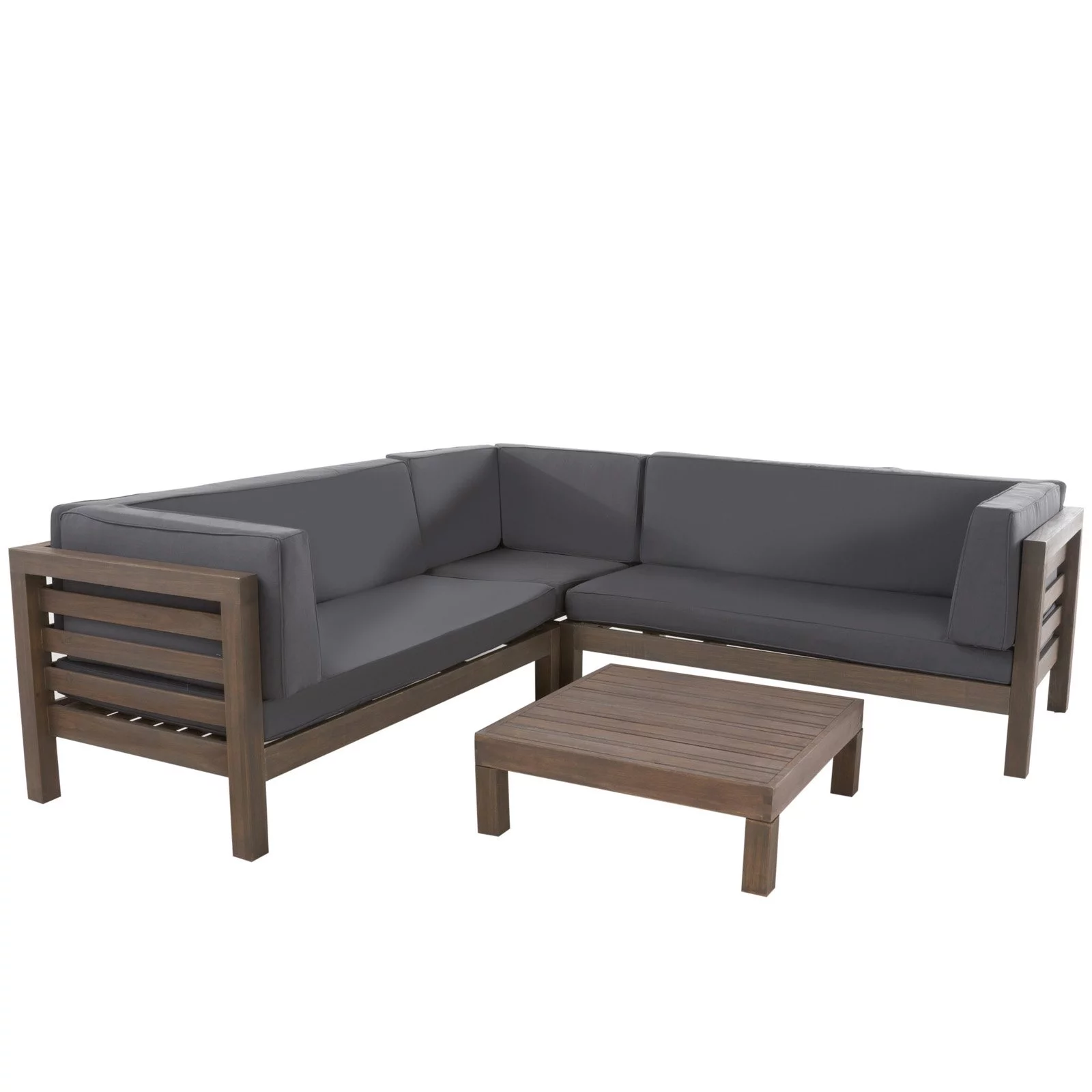 Oana Wooden 4 Piece Patio Sectional Sofa Set with Gray Cushions