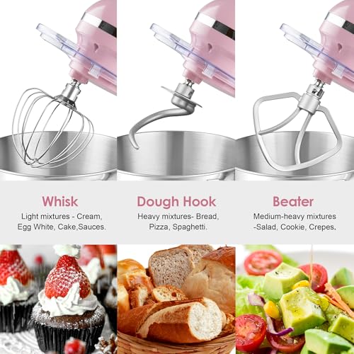 Aucma Stand Mixer,6.5-QT 660W 6-Speed Tilt-Head Food Mixer, Kitchen Electric Mixer with Dough Hook, Wire Whip & Beater (6.5QT, Black)