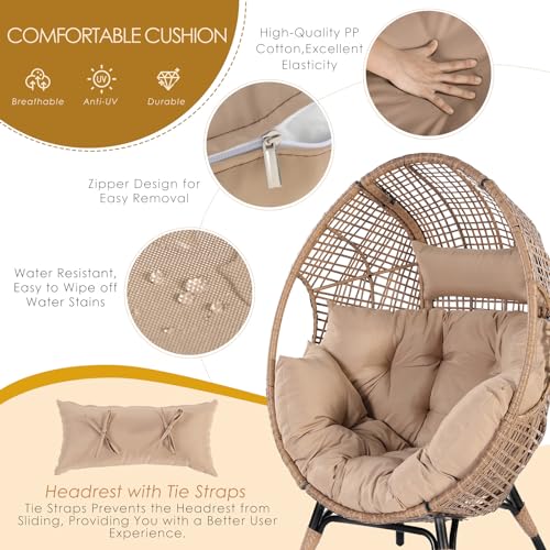 NICESOUL Stationary Egg Chair Indoor Outdoor Wicker Oversized Thick Cushions Egg Shaped Loveseat Chair