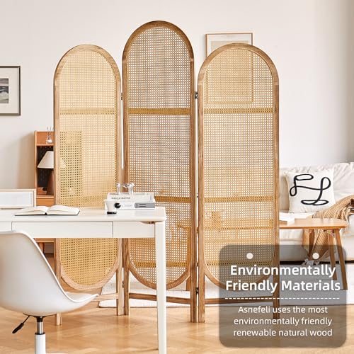 Room Divider 4 Panel, Folding Privacy Screen, Foldable Wood Divider Room Dec, Rattan Room Divider, Portable Partition Screen
