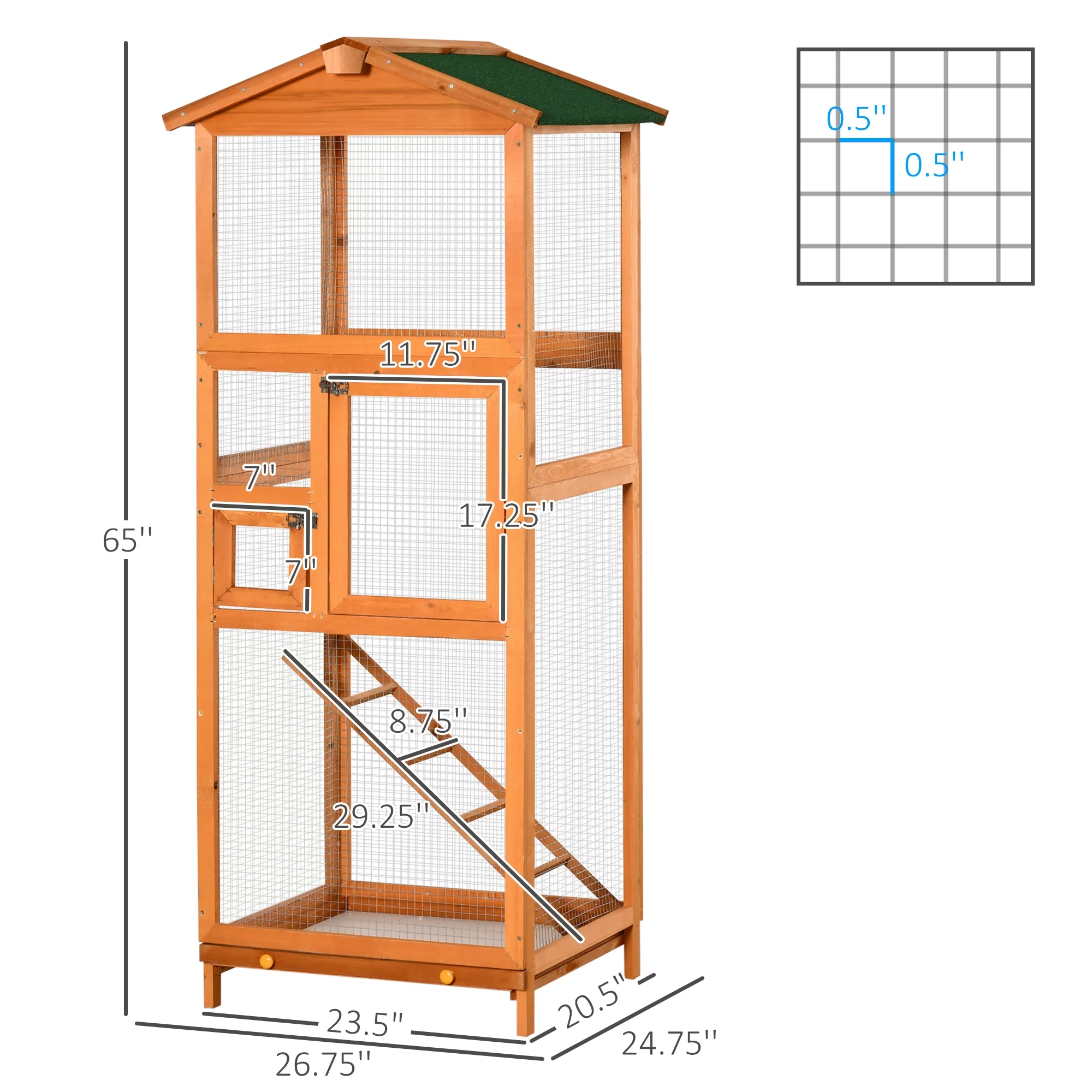 Pawhut 65" Large Wooden Vertical Outdoor Aviary Flight House Bird Cage With 2 Doors