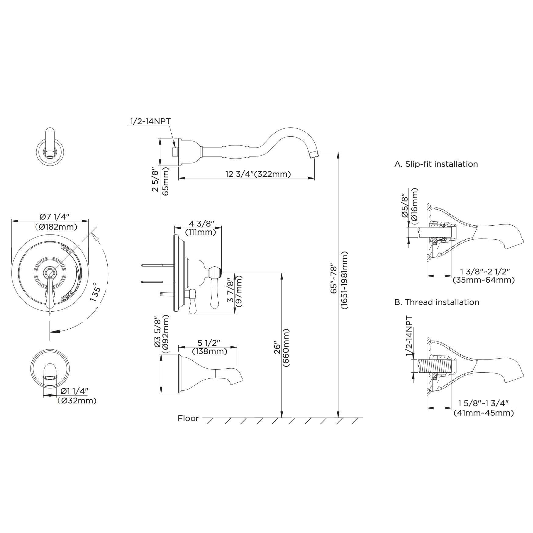 Danze D502757LSBRT Opulence Shower Faucet Tumbled Bronze