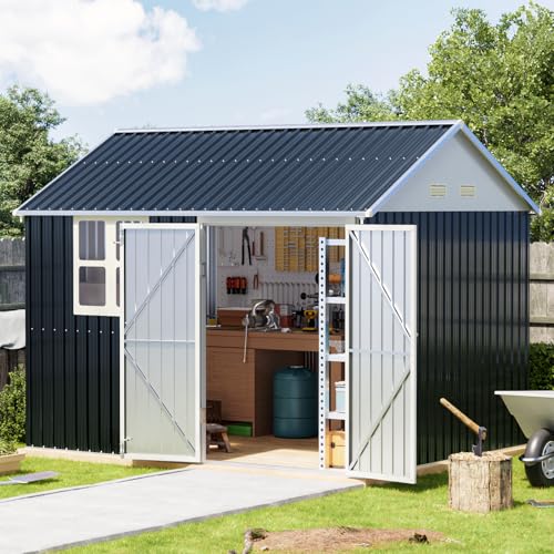 6x4FT Outdoor Steel Storage Shed with Clear Window, Lockable Doors, Weather-Resistant Metal Tool Shed for Garden, Backyard, Patio, and Utility Storage