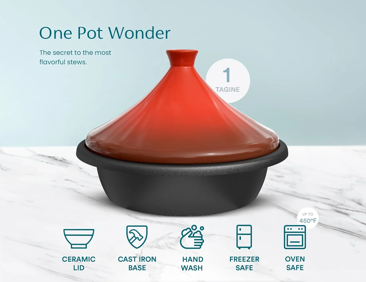 Moroccan Tagine, Enameled Cast Iron Cooking Pot, Tajine With Ceramic Cone-Shaped Closed Lid, 3.3 QT (Ceramic)