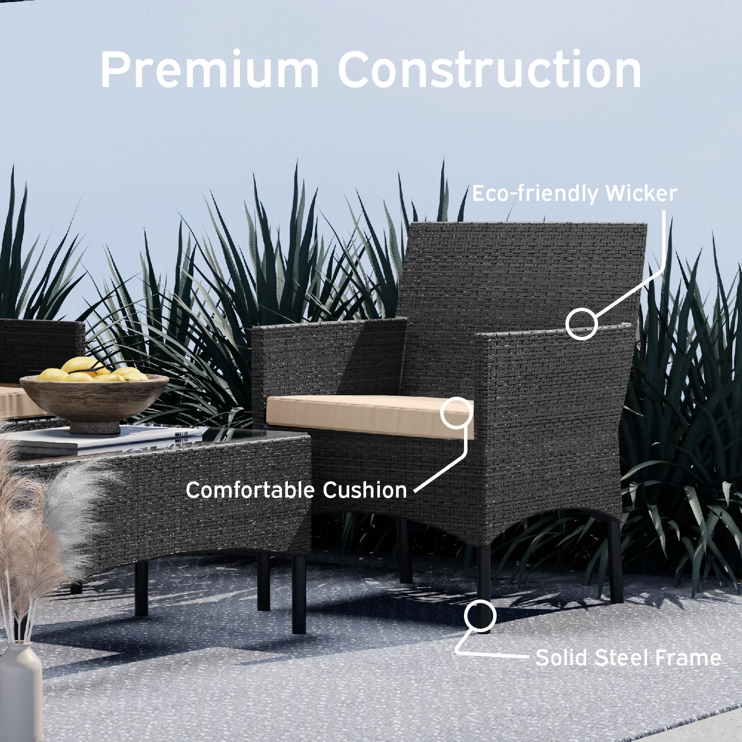 Nestl 4-Piece Outdoor Patio Furniture Set, Wicker Patio Conversation Set, Black/Beige