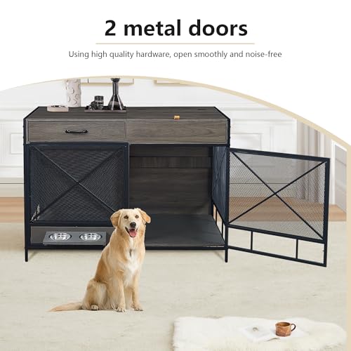 Aoowow Large Double Dog Crate Furniture 72.4" Indoor Dog Kennel with Sliding Barn Door and Divider
