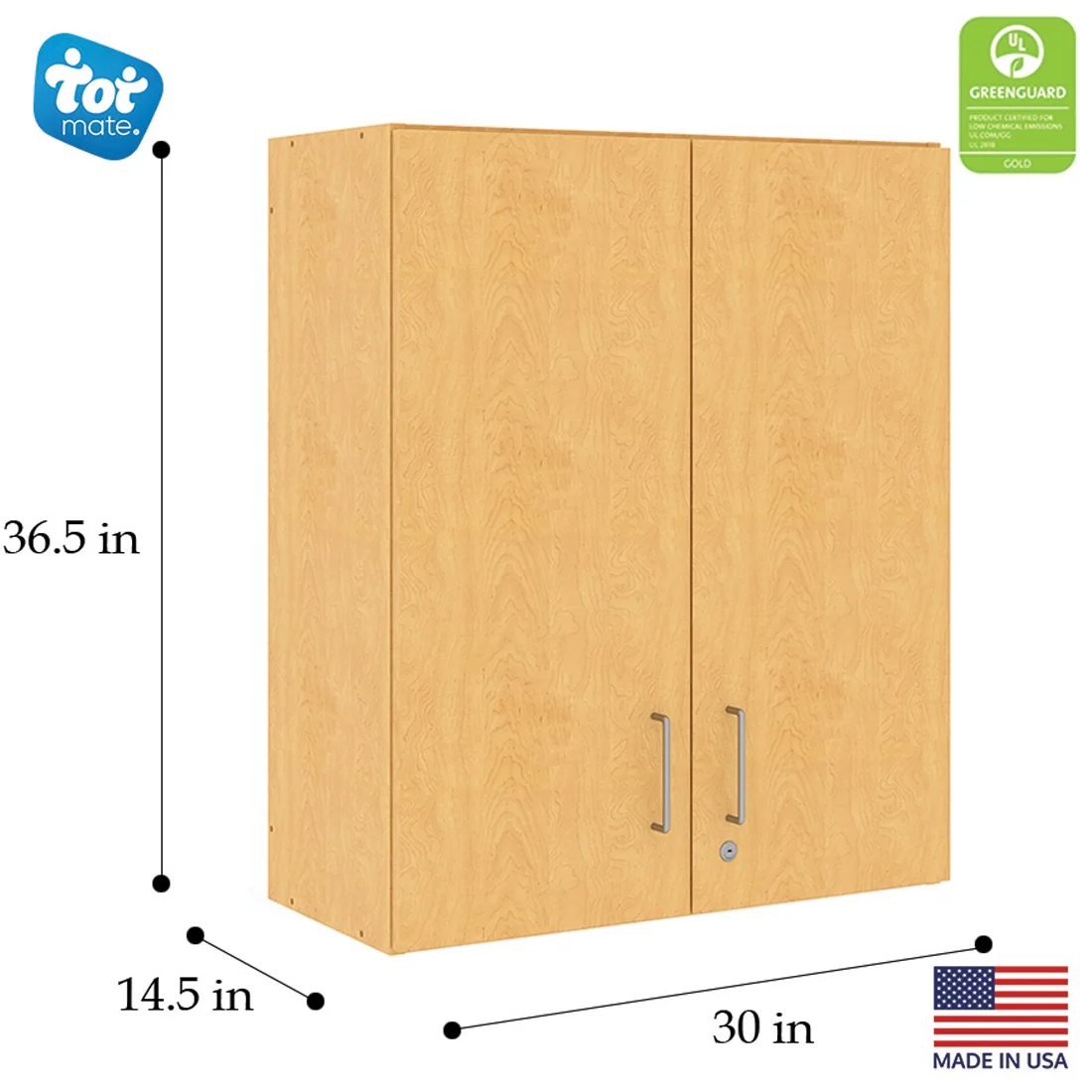 Tot Mate 3-Level Wall Cabinet, Laminate Wood, Maple, 30"W x 14 1/2"D x 36 1/2"H, RTA