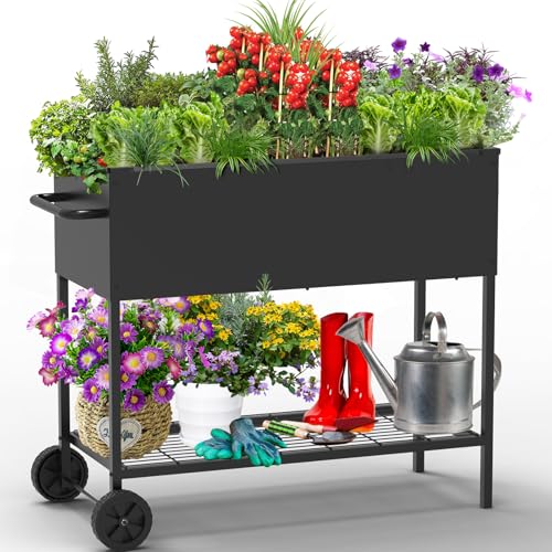 51 &times; 26 &times; 32 Inches Raised Garden Bed with Legs/Storage Shelf, Mobile Planter Box for Outdoor Plants, Elevated Garden Bed for Backyard