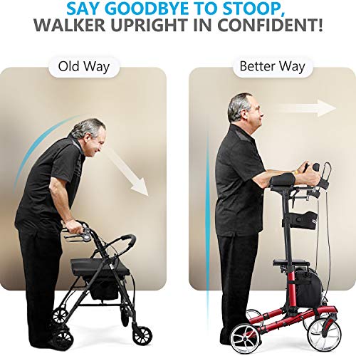 OasisSpace Upright Walker for Seniors - 10” Front Wheels Upright Rollator Walker with Seat and Padded Armrest