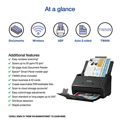 Epson Workforce ES-500W II Wireless Color Duplex Desktop Document Scanner for PC and Mac