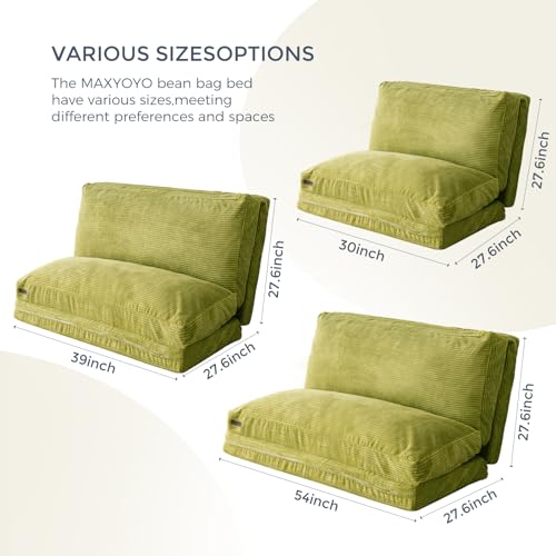 MAXYOYO Bean Bag Bed Folding Sofa Bed Floor Mattress for Adults, Extra Thick and Long Floor Sofa with Corded Washable Cover, Dark Grey, 30x95 Inch