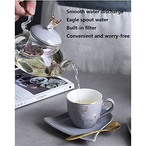 Ceramic Flower Tea Set Porcelain Coffee Set Service for 4 Fruit Flower Teapot Afternoon Tea Tea Tea Candle Can Be Heated for Adults Christmas Women