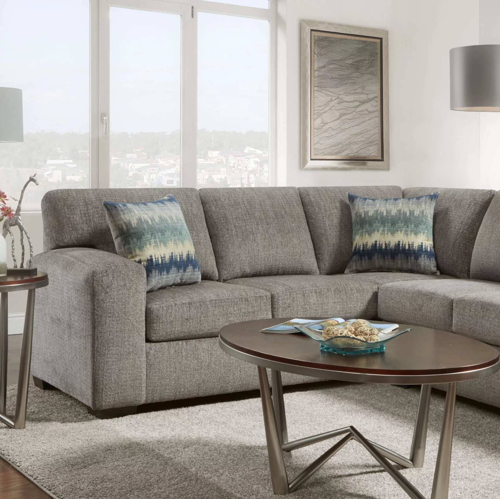 Roundhill Furniture Bergen Silverton Pewter Fabric Sectional Sofa