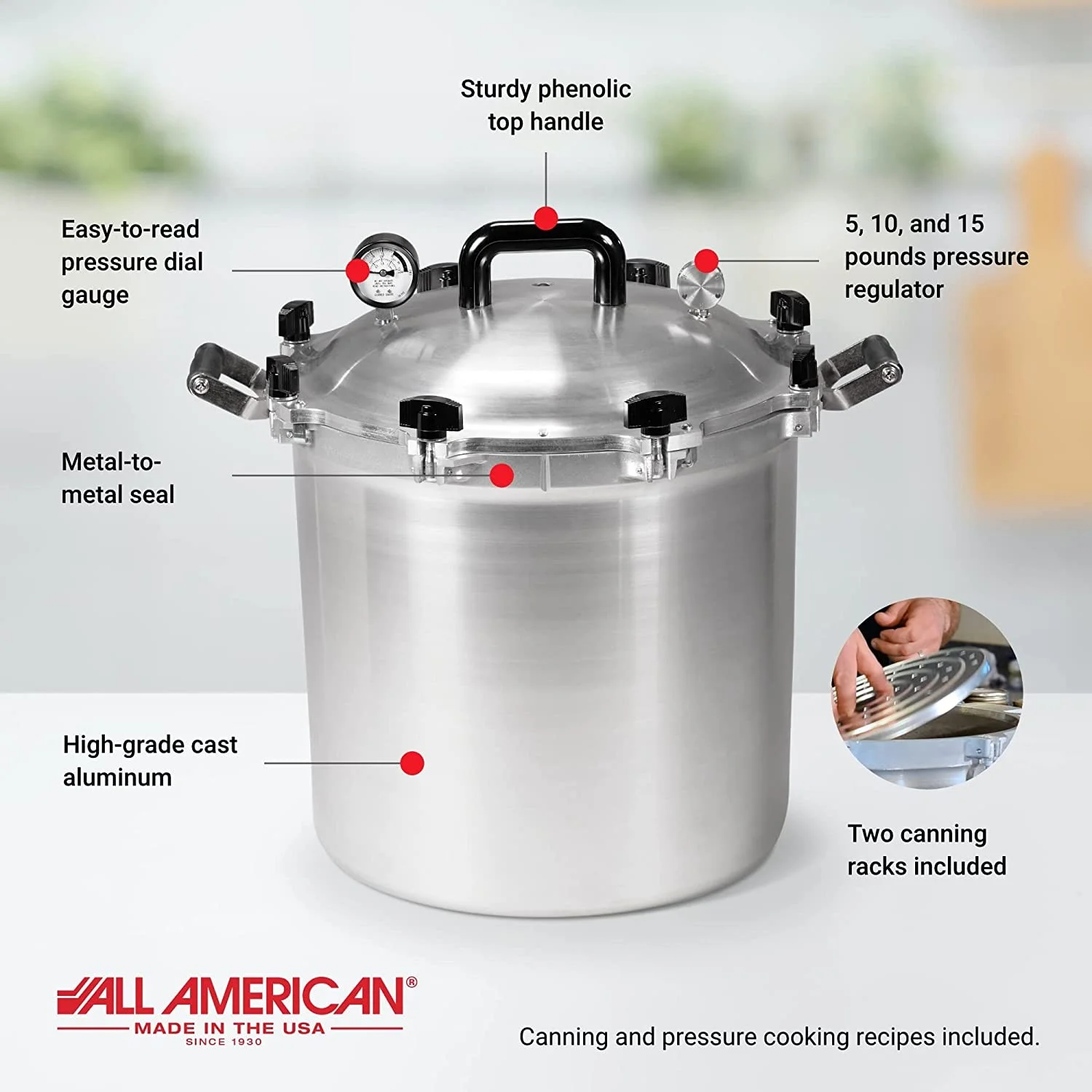 All American Pressure Cooker Canner for Home Stovetop Canning, USA Made for Gas or Electric Stoves, 10.5 quarts