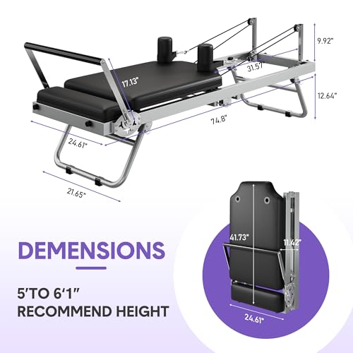 Foldable Pilates Reformer Machine for Home Gym, Wider Pilates Reformer with Spings, Adjustable Pilates Equipment for Women