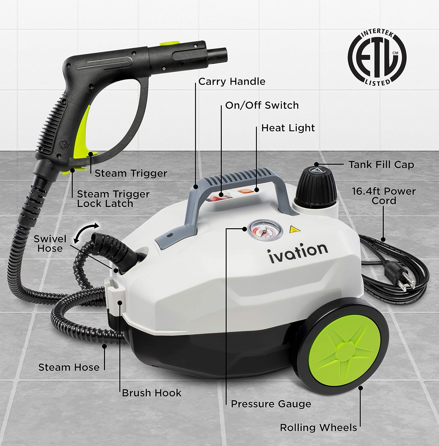 Ivation IVASTEAMR20 1800W Canister Steam Cleaner