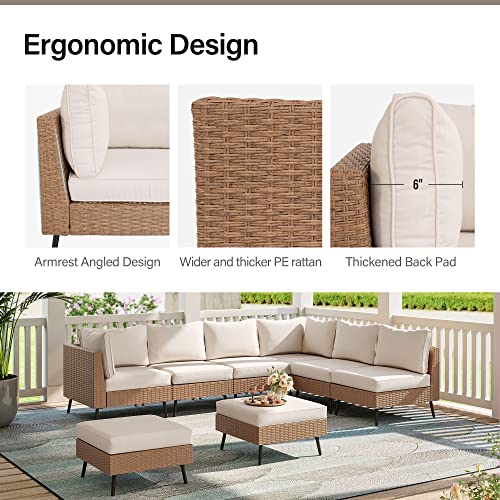 LAUSAINT HOME Outdoor Patio Furniture, 8 Piece Outdoor Sectional Sofa PE Rattan Wicker Patio Conversation Sets