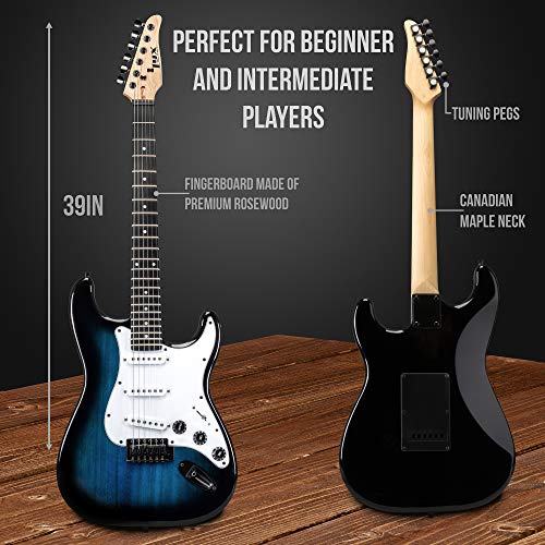 LyxPro Electric Guitar 39" inch Complete Beginner Starter kit Full Size with 20w Amp, Package Includes All Accessories, Digital Tuner, Strings, Picks