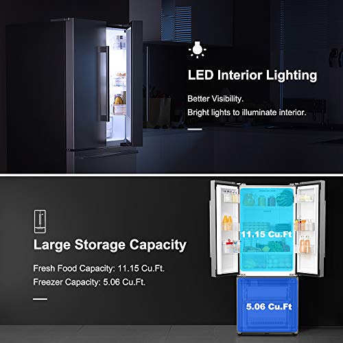 Galanz 3 French Door Refrigerator with Bottom Freezer & Adjustable Thermostat