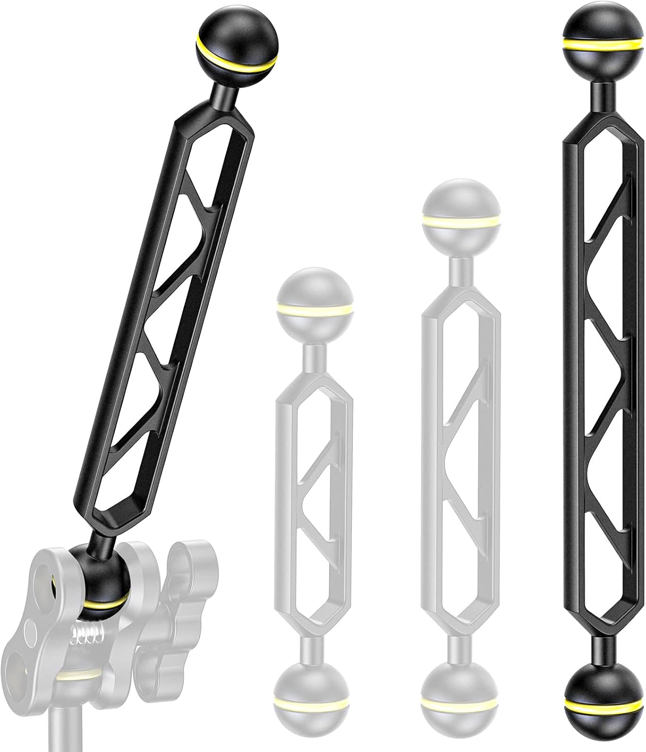 Seafrogs 4&rdquo;Aluminum Alloy Underwater System, Connector Ball Head, Aluminum Alloy Dual Balls Arm for Strobe/Video Light/Diving Camera Tray
