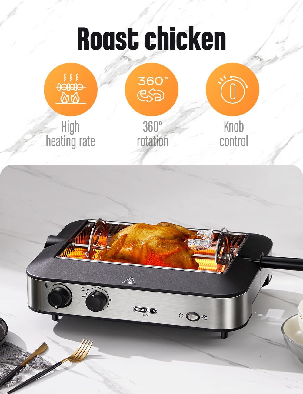 Electric Grill, Indoor BBQ Rotisserie, with Adjustable Temperature Control, Removable Grill & Griddle Nonstick Plates, 1600w Fast Heat Up