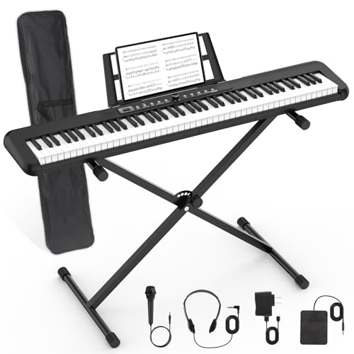 88 Key Piano Keyboard,Beginner Electric Digital Piano with Semi Weighted Keys,Keyboard Piano withSustain Pedal, Power Supply, Stand, Carrying Case