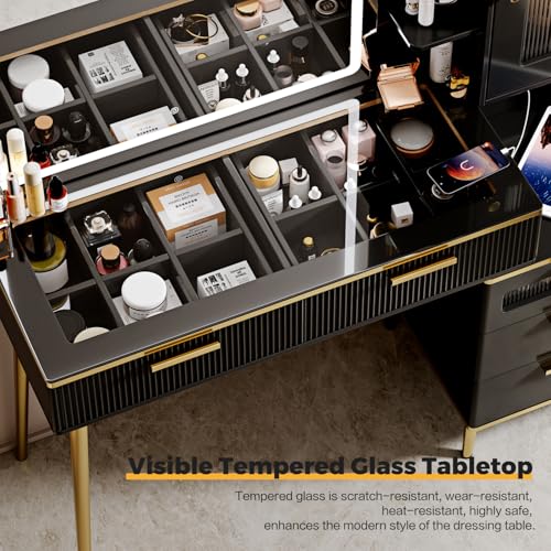 47.24" Big Modern Vanity Desk with Mirror and Lights, Vanity Desk with 29.53" HD Lighted Mirror