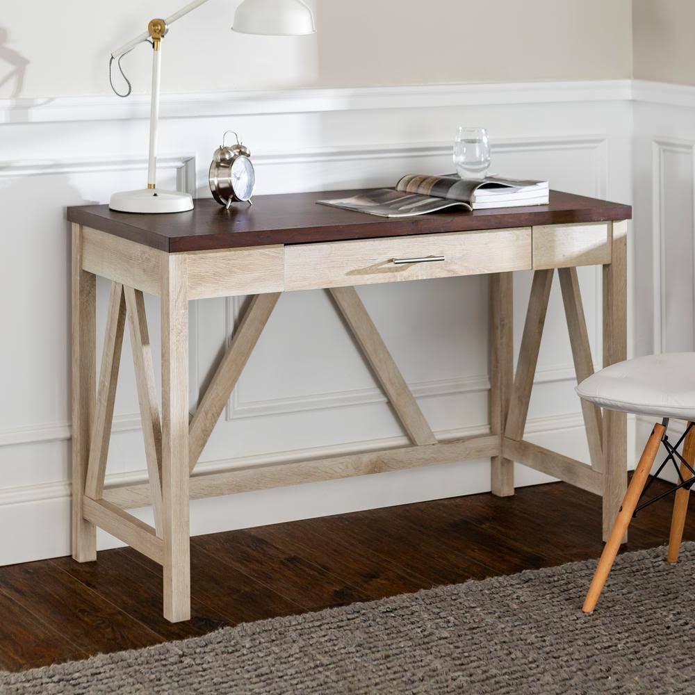 Walker Edison Furniture 46 in. White Oak/Brown Rectangular 1 -Drawer Writing Desk with Storage