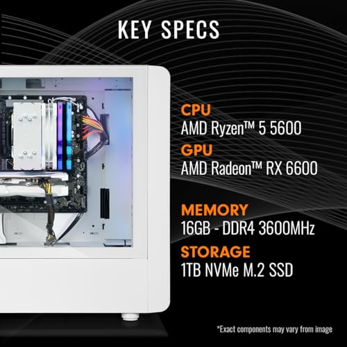 Thermaltake LCGS Quartz R66 Gaming Desktop (AMD Ryzen™ 5 5600, ToughRam DDR4 3600Mhz 16GB RGB Memory, AMD Radeon™ RX 6600, 1TB NVMe M.2, WiFi