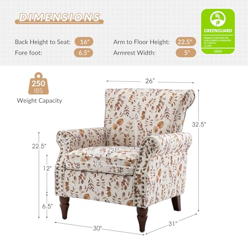 HULALA HOME Modern Wingback Accent Chair with Wood Legs & Removable Cushion, Comfy Upholstered Armchair with Nailhead Trim