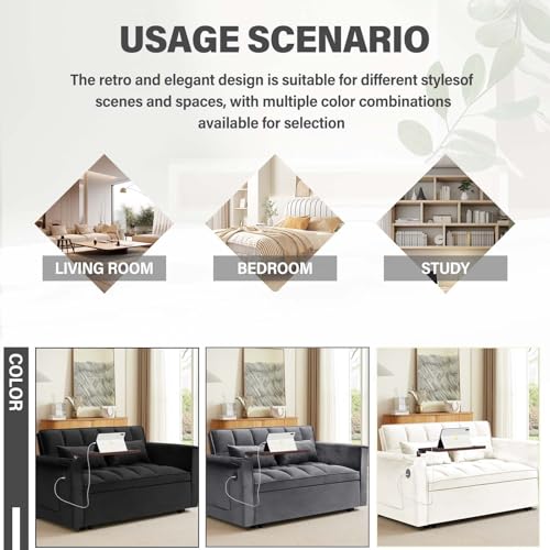 WIIS' IDEA Convertible Sofa Bed,3 in 1 Velvet Sleeper Sofa Pull-Out Bed