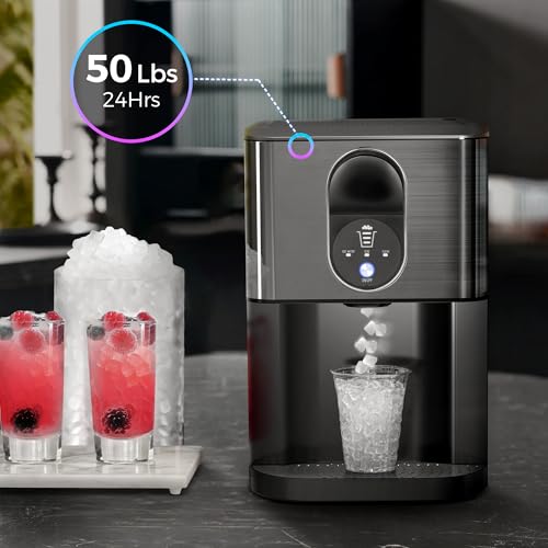 Kismile Countertop Nugget Ice Maker, 20DN 50LBS/Day Output, Self-Cleaning, Soft Chewable Pebble/Pellet Ice with One-Click Operation for Home