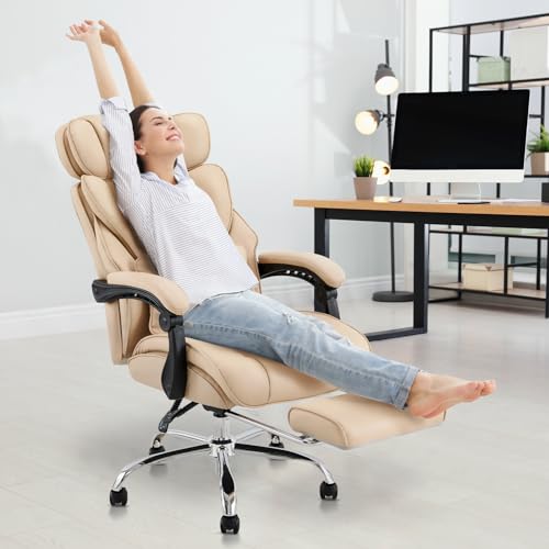 COLAMY Big and Tall Office Chair 500lbs-Heavy Duty Leather Computer Executive Desk Chair with Wide Seat, Adjustable headrest, Lumbar Support-Black
