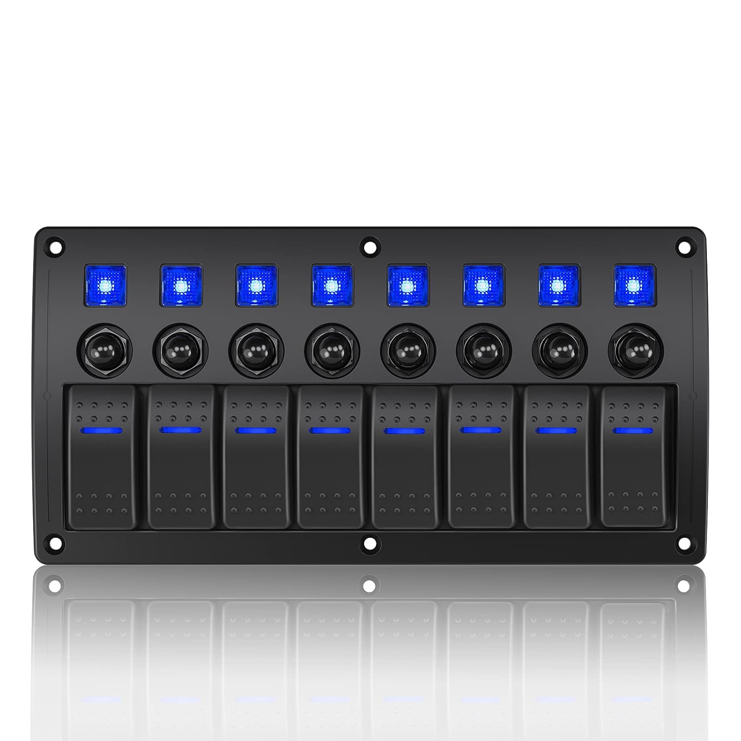 8 Gang Marine Boat Rocker Switch Panel Waterproof Overload Protector,12-24V Pre-Wired Rocker Switch LED Indicator