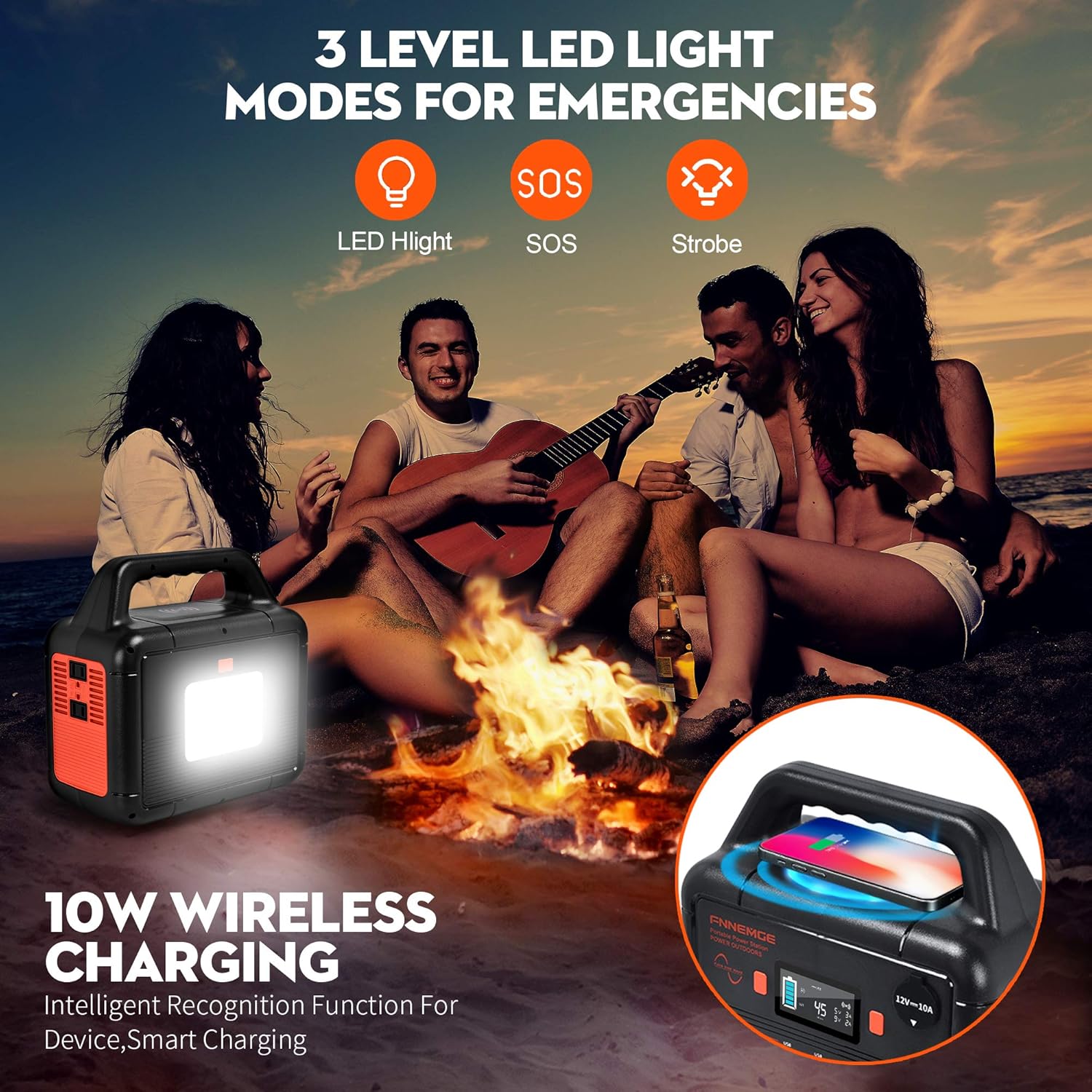 FNNEMGE 300W Portable Power Station (350W Peak), 266Wh Solar Outdoor Generator, 72000mAh 60W PD Power Bank with Dual 110V AC Outlets 12V/10A DC Out