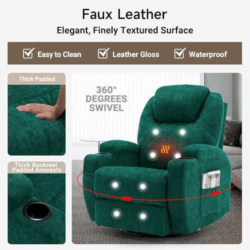 Recliner Chair, Rocking Chair with Massage and Heat, 360° Swivel Recliner Chairs for Adults