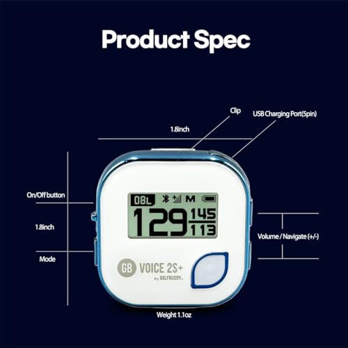 GOLFBUDDY Voice 2S+ Talking GPS Rangefinder, Clip on Hat Golf Navigation, Slope Mode on/Off, 18 Hours Battery Life, Shot Distance Measurement