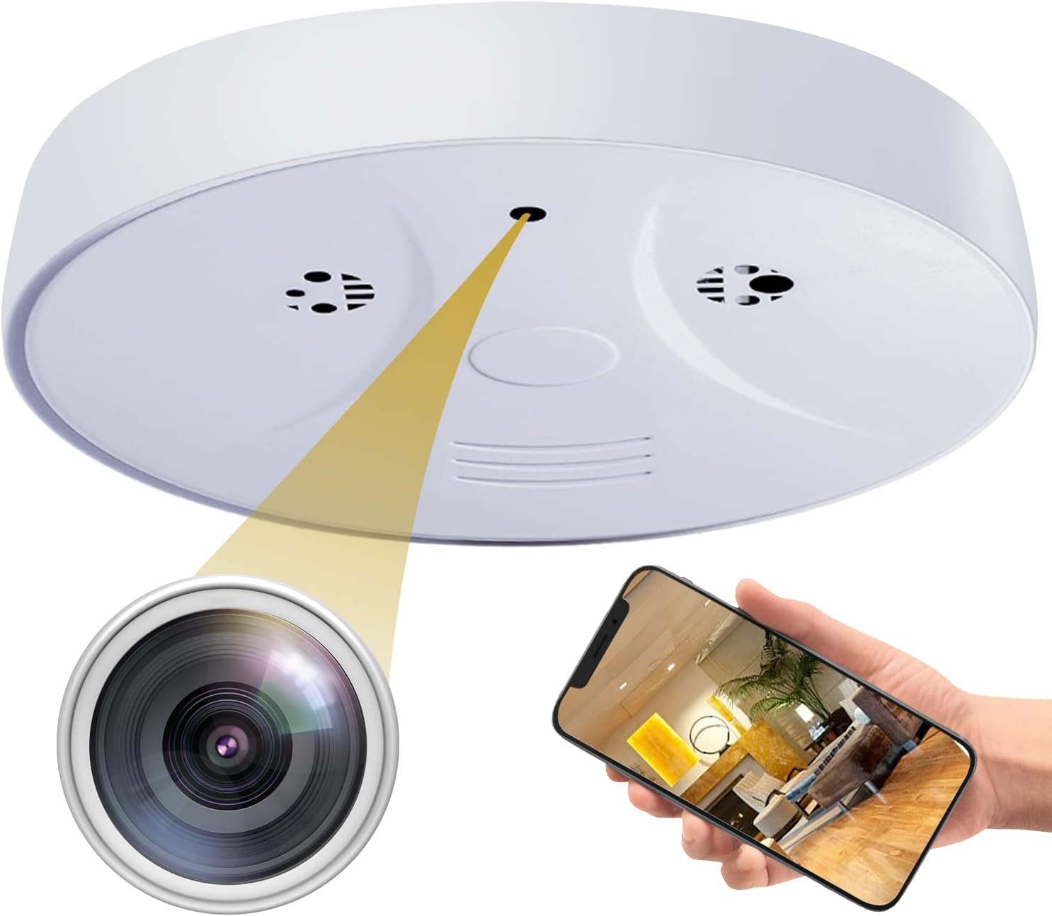 Indoor Security Camera Smoke Detector, 1080P WiFi Camera Home Camera with App, Night Vision, Human Detection and 2-Way Audio