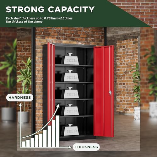 Greenvelly Metal Storage Cabinet, 72" Black Locking Metal Garage Storage Cabinet with Doors and 4 Adjustable Shelves
