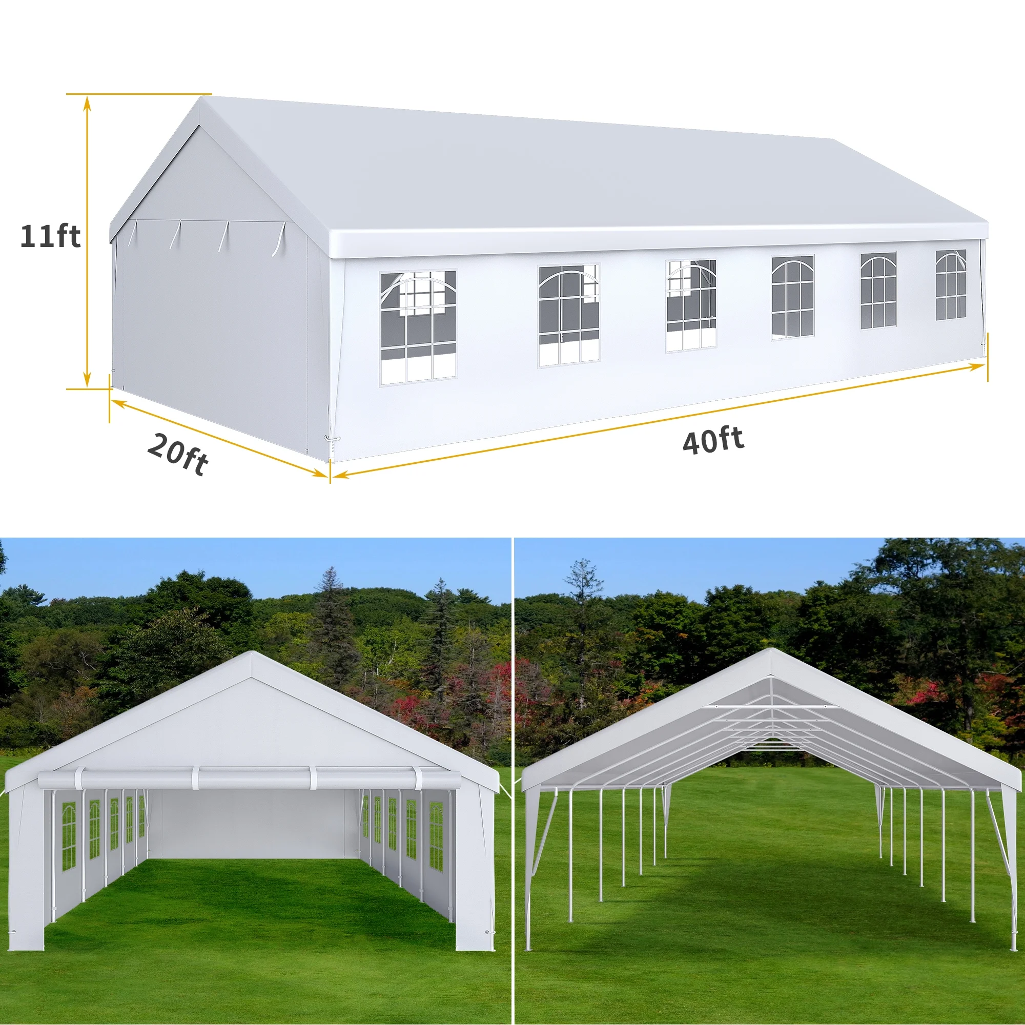 Dextrus 20x40FT Outdoor Heavy Duty Party Tent Wedding Events Gazebo Upgraded Galvanized Car Shelter Commercial Fair with Large White Roof