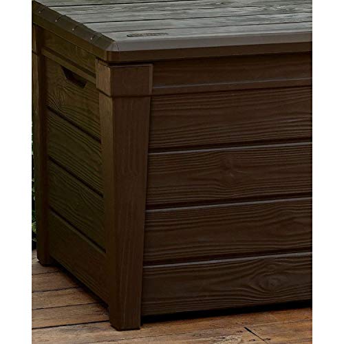 Keter Outdoor Storage Deck Box, for Patio, Backyard & Garden, Brightwood, 120 Gal, Brown - Lockable, Organizing