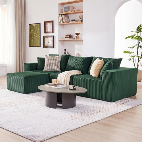 107.4" Cloud Couch Sectional, Modular Sofa with Deep Seat, Plush Corduroy L Shaped Boneless Couch, Convertible Sectional Couches for Living Room