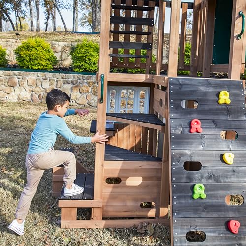 KidKraft Panorama Tower Three-Story Wooden Outdoor Playhouse with Slide