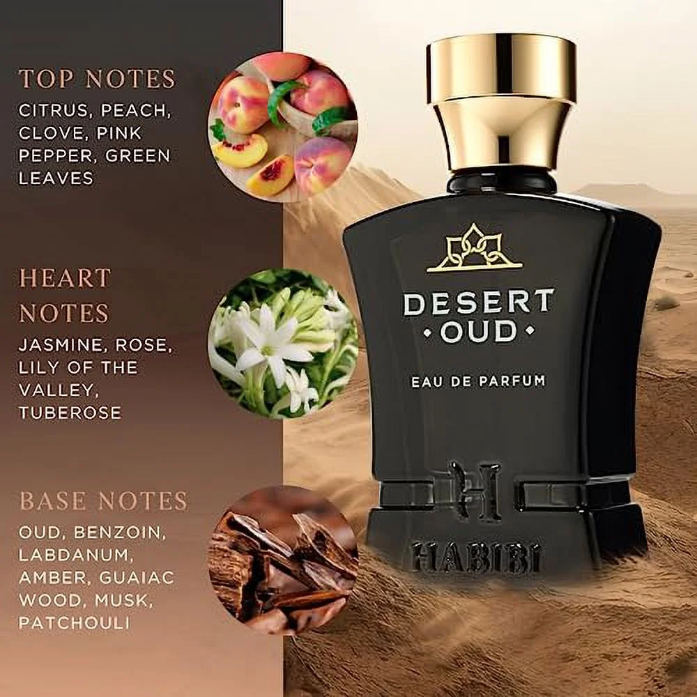 H HABIBI Desert Oud Arabian Fragrance for Men - Floral, Woody, Patchouli Cologne for Men - Warm, Sweet & Spicy Niche Eau de Parfum Men