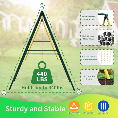 Metal Swing Sets for Backyard for Kids 3-12, 6 in 1 Swing Sets, Heavy-Duty Playground Backyard Set with 2 Swings, Glider, Climbing Ladder and Rope