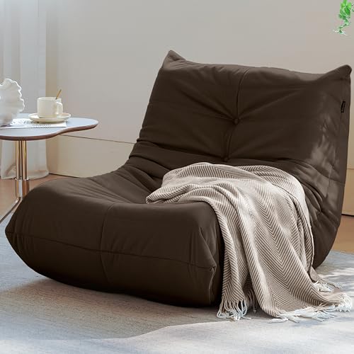 Bean Bag Chair for Adults - Suede & Microfiber Fireside Floor Chair, Comfortable Corner Lounge Sofa for Living Room, Bedroom, Office (3-Seater, Beige)