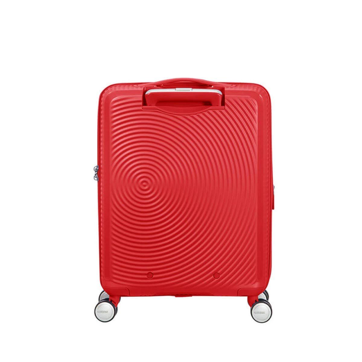 American Tourister Coral Red Soundbox Expandable Four-Wheel Cabin Suitcase 55cm