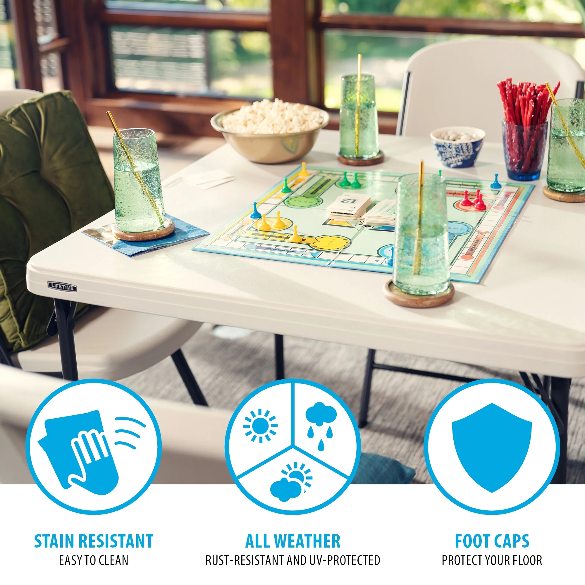 Lifetime 37 inch Square Folding Table, Indoor/Outdoor Commercial Grade, White Granite (80783)