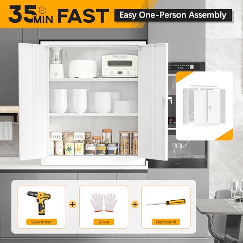 Greenvelly Metal Storage Cabinet, 72" Black Locking Storage Cabinets with Doors and 4 Shelves, Metal Cabinet for Garage Home Office, Classroom